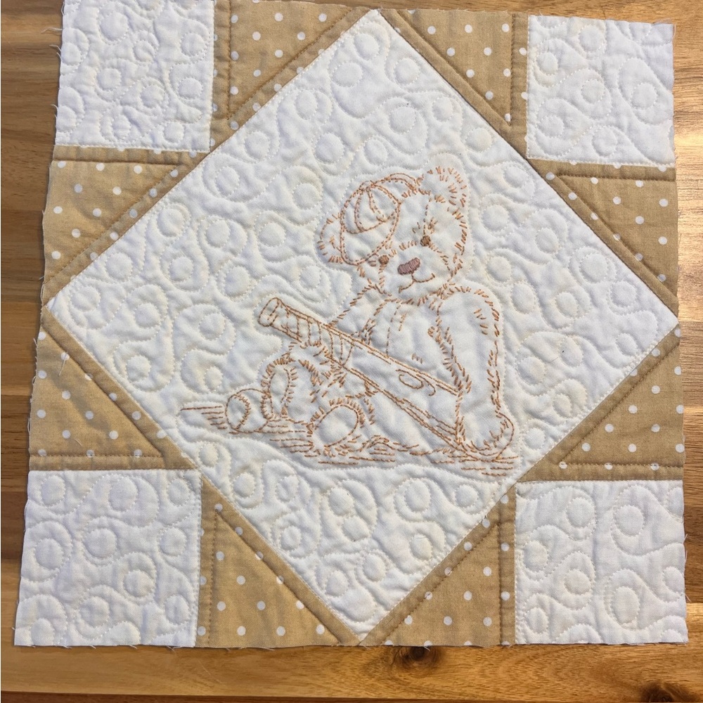 Embroidered Teddy Bear Beige Quilt Blocks - Set of 6 - Picture 9 of 9